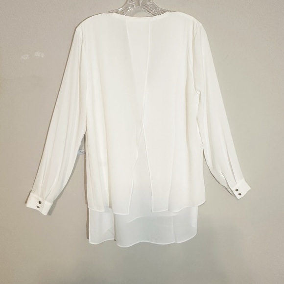White House Black Market Ivory Long Sleeve Sheer V-Neck Tunic Size- S - Picture 9 of 15